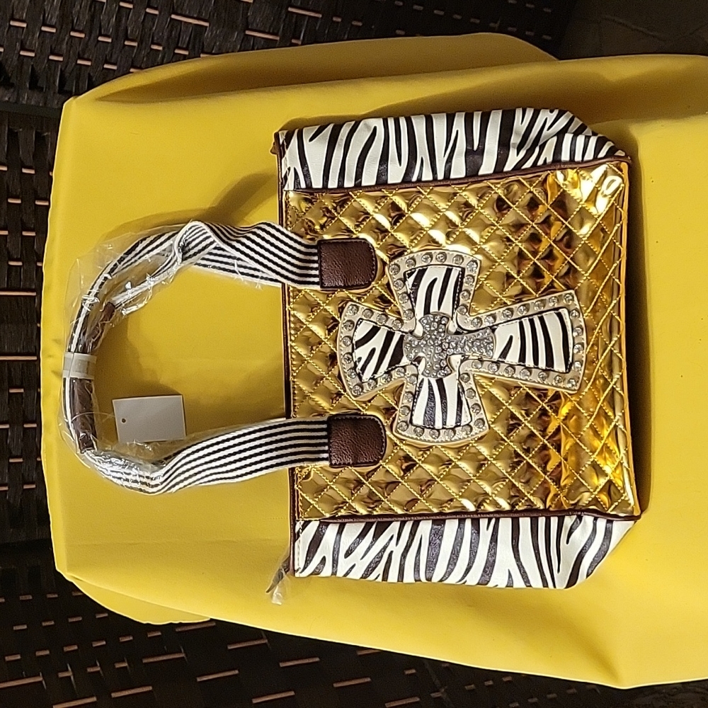 Gold & Zebra Cross Tote